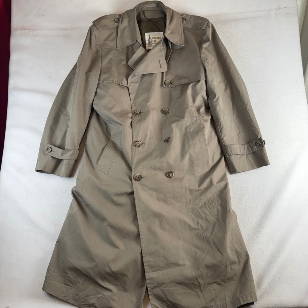 London Fog Mens Tan Double Breasted Trench Coat with Thinsulate Liner 40 Reg